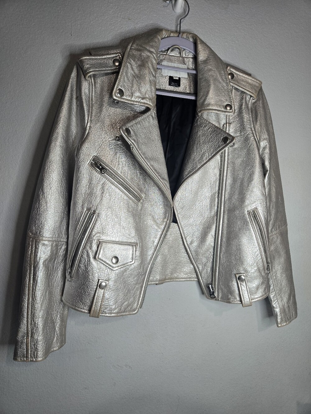 Current/Elliott Metallic Silver Leather Jacket